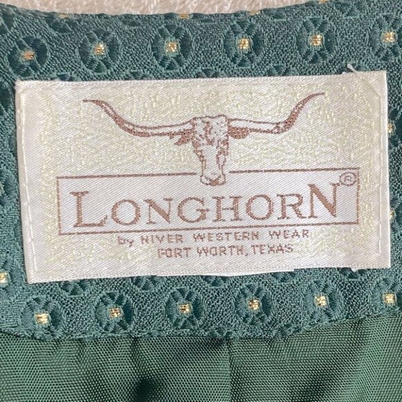 Vintage Longhorn Green Gold Western Cropped Open Front Jacket L - Picture 6 of 10